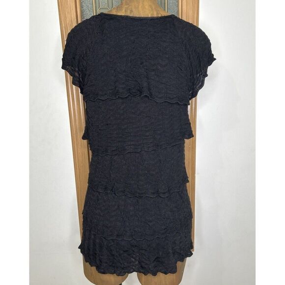 WHBM Tiered Pointelle Sweater Top Size Medium Black Cap Sleeve Ruffle Lace - Picture 4 of 7